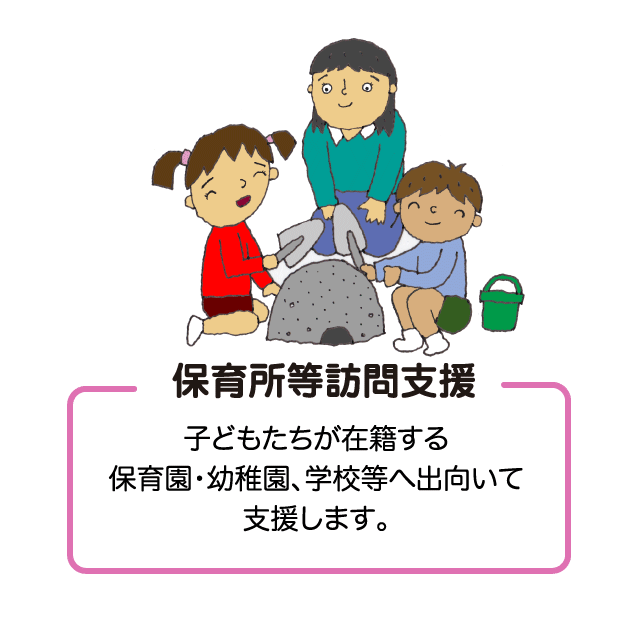 保育所等訪問支援。子どもたちが在籍する保育園・幼稚園、学校等へ出向いて支援します